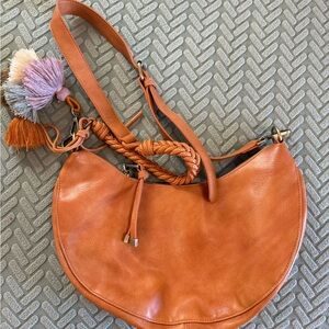 Anthropologie Orange-Brown Hobo Bag with Tassel